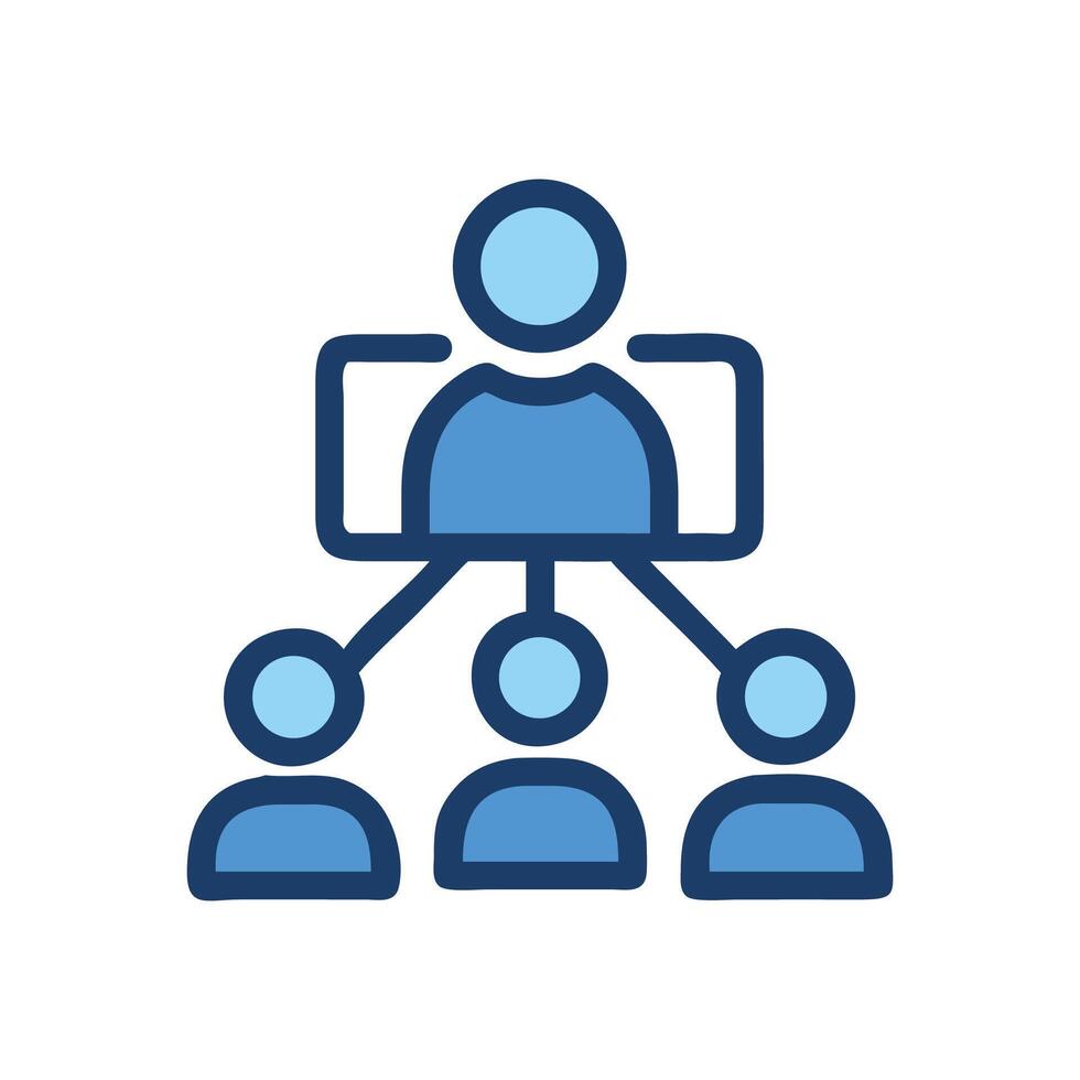 Blue Organization Chart Icon on Black Background vector