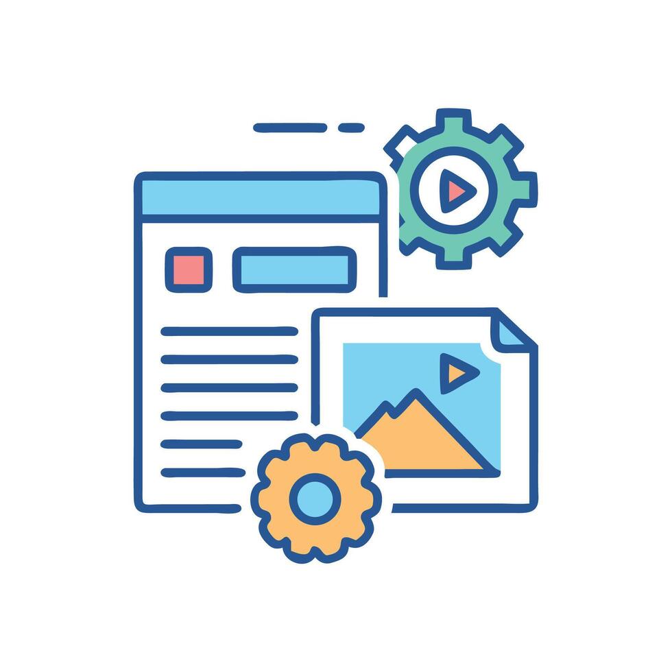 Content management system, graphic design, and settings gears vector