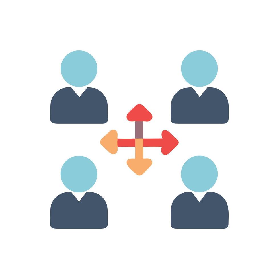 Distributed Team with Directional Arrows on Black Background vector