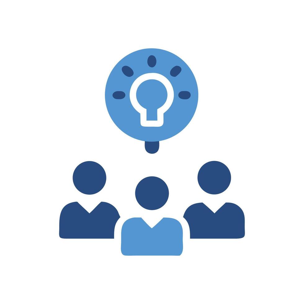 Team brainstorming innovation idea illustration with blue icons vector