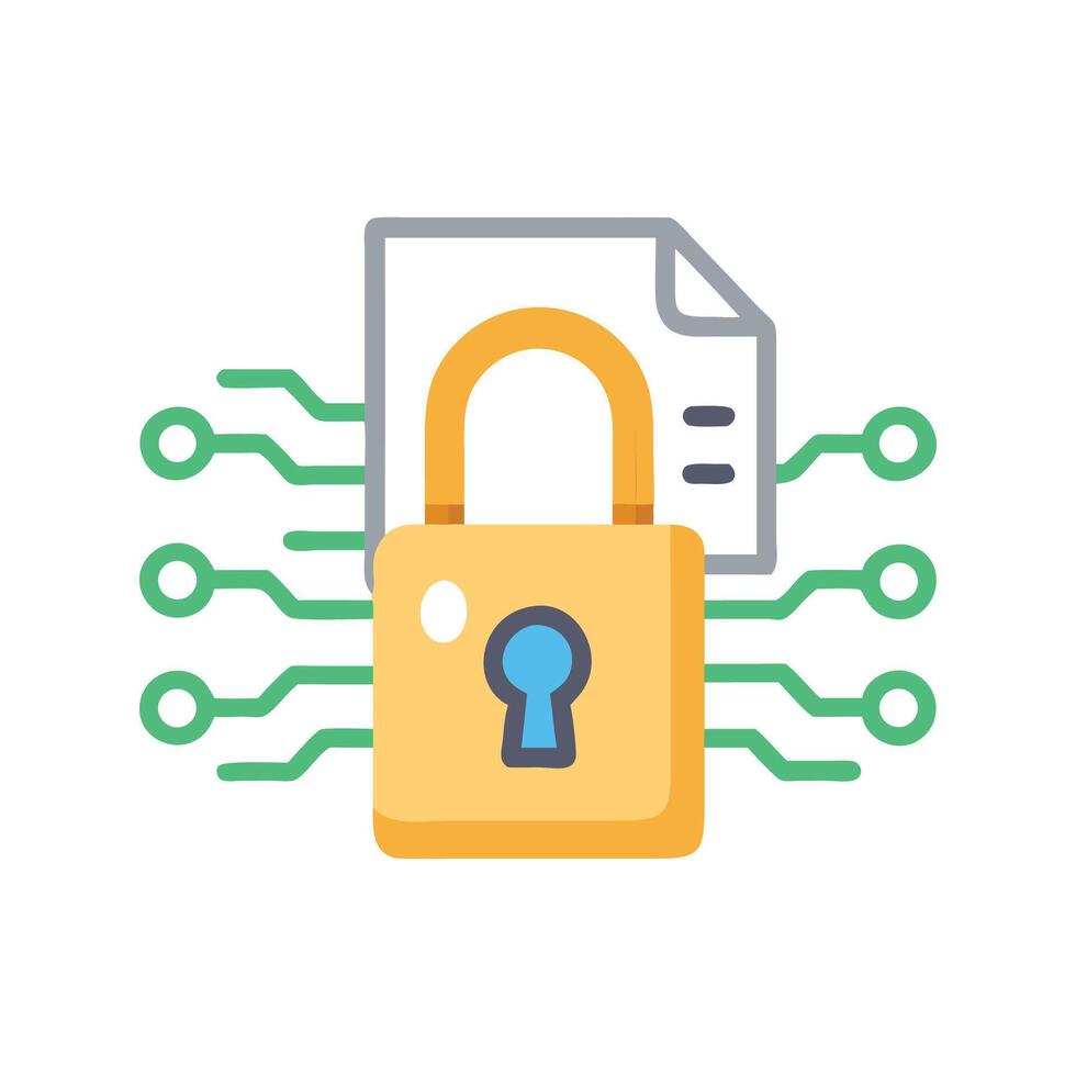 Cybersecurity Secure document icon with lock and circuit vector