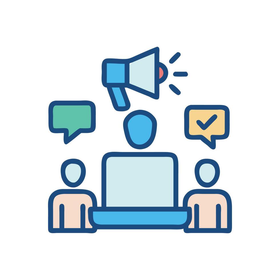 Communication team meeting with leader and opinions icon vector