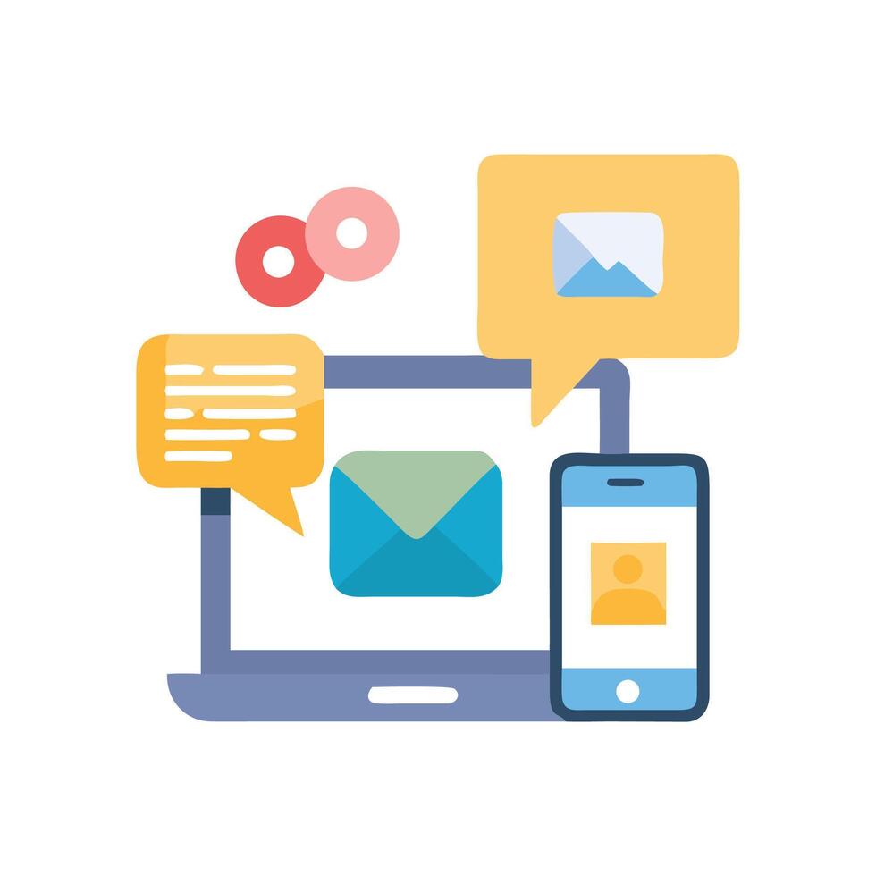 Digital communication channels with laptop and phone illustration vector