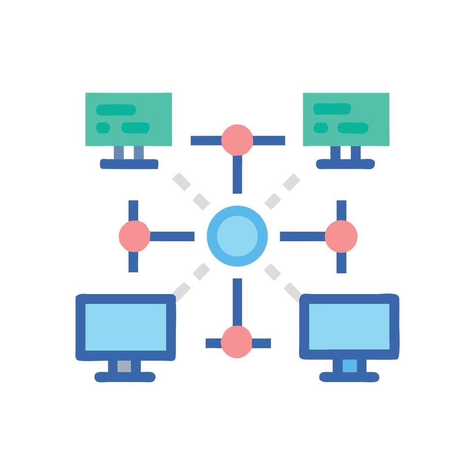 Computer network diagram with server and client computers vector