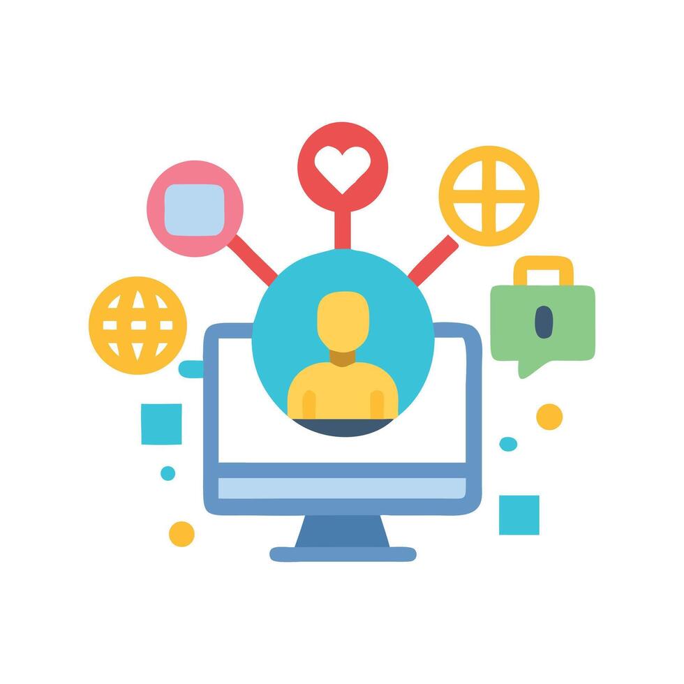 Online Social Network User on Desktop Computer Icon vector