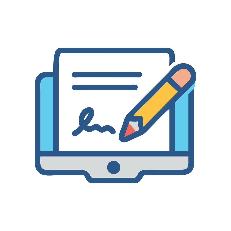 Digital signature concept with a monitor and pencil vector