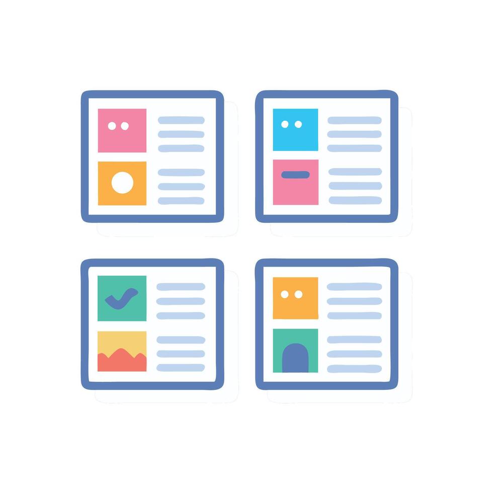 Four Content Cards with different illustrations on black background vector