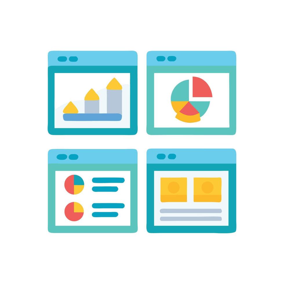 Data visualization in web browsers icons illustration design vector