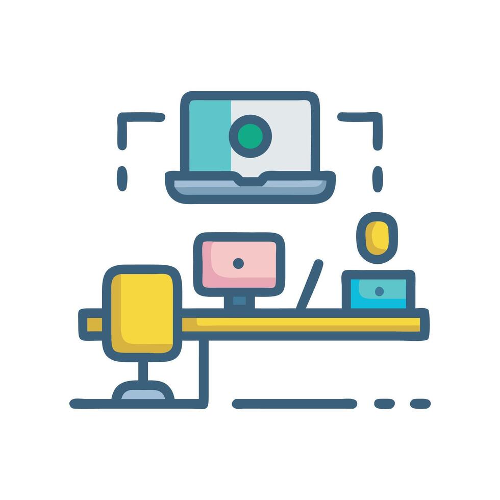 Modern workplace setup with person and computers illustration vector