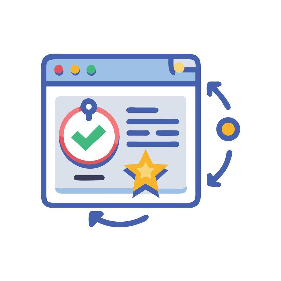 Website Optimization Loop Checkmark, Star, and Feedback Cycle vector
