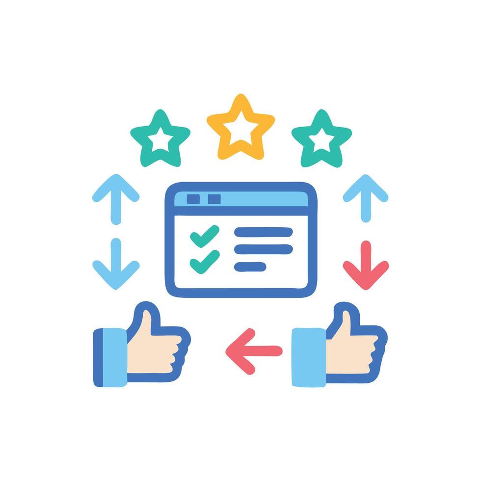 Feedback Loop Web Page, Ratings, Thumbs Up, and Arrows vector