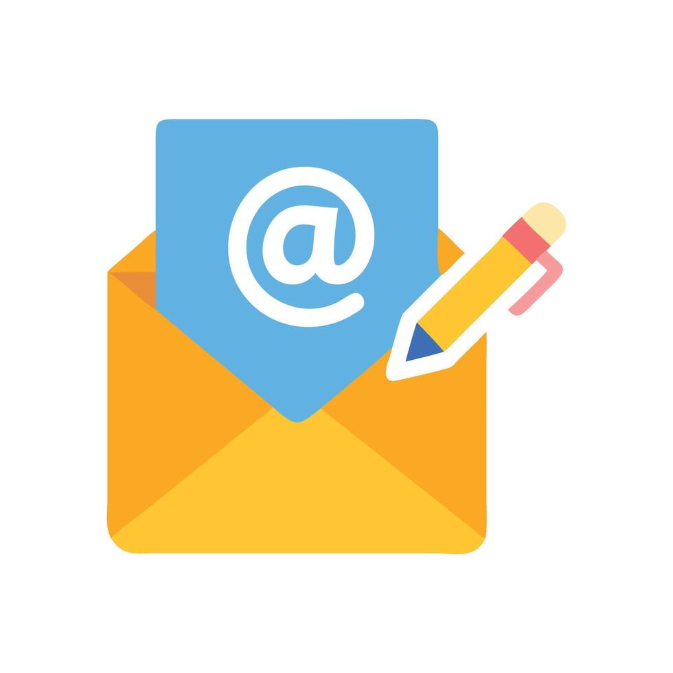 Email communication concept envelope, letter, and writing tool vector