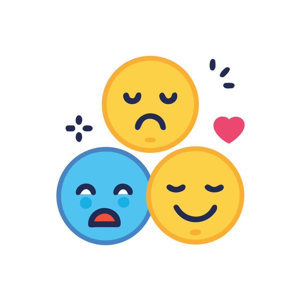Mood swings and emotional shifts represented by emoji faces vector