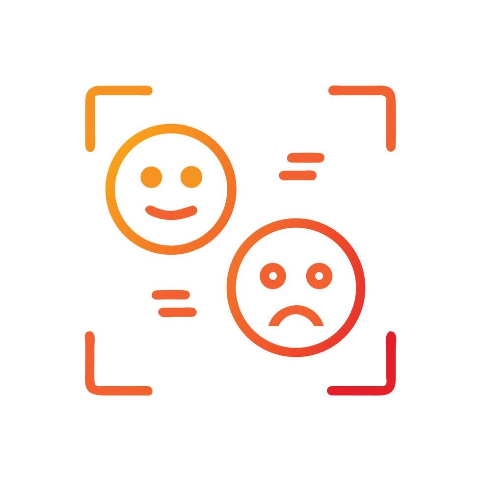 Happy versus sad face icon, orange gradient style vector