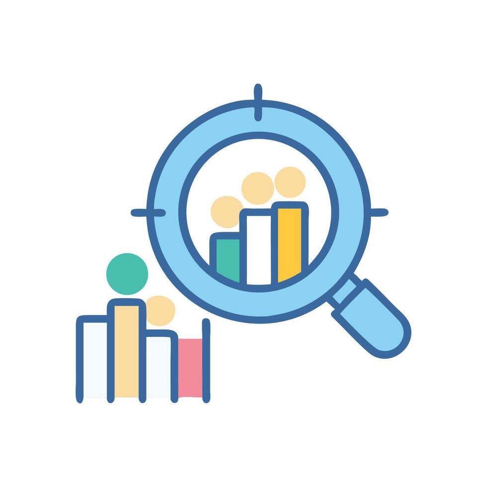 Analyzing market trends with a magnifying glass and chart vector