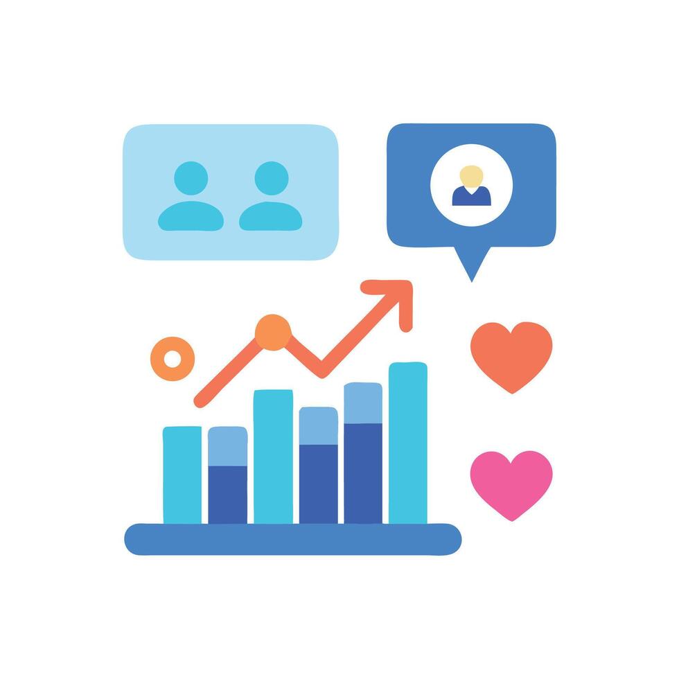 Social media marketing and analysis, engagement rate growth vector