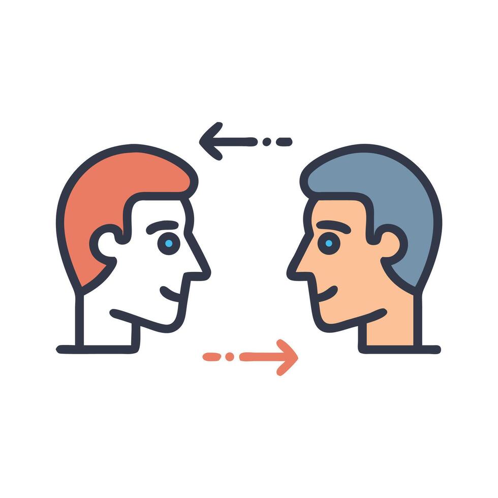 Two individuals communicating with arrows, isolated black background vector