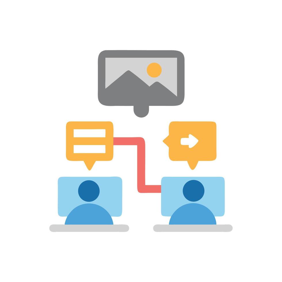 Two Computers Sharing Content via Cloud, Flat Design vector