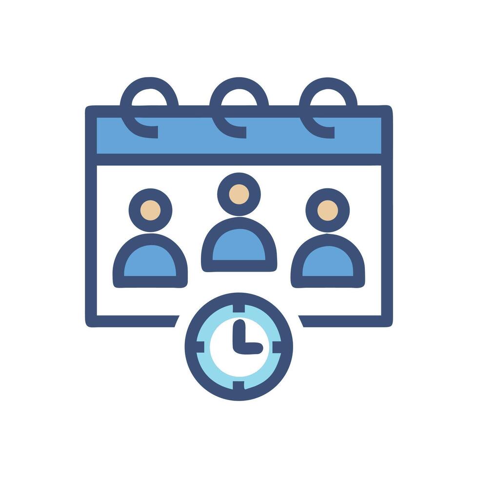 Team Meeting Schedule Icon, Calendar and Clock Symbol vector