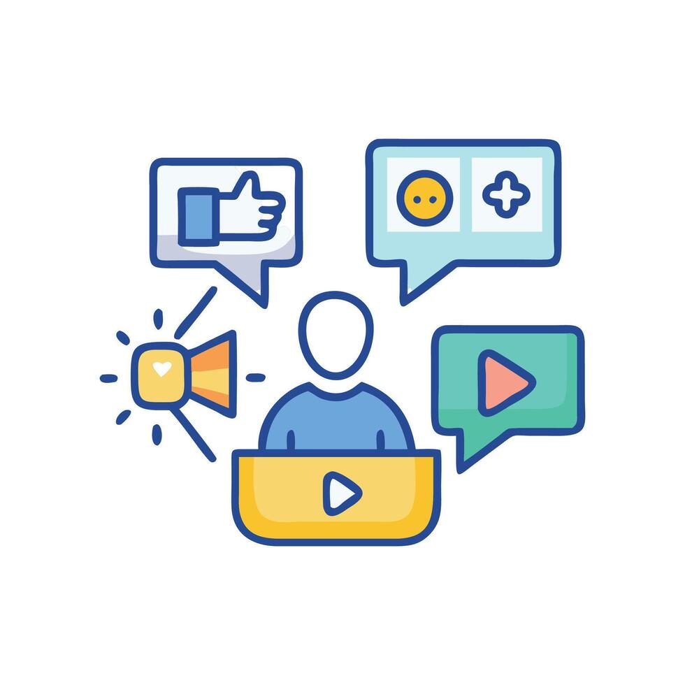 Online influencer with speech bubbles and communication icons vector
