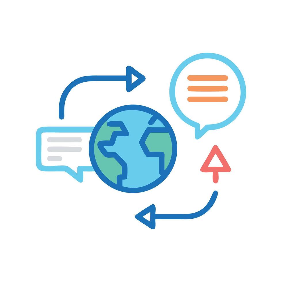 Global Communication, Globe, Worldwide Message, Connection, and Conversation vector