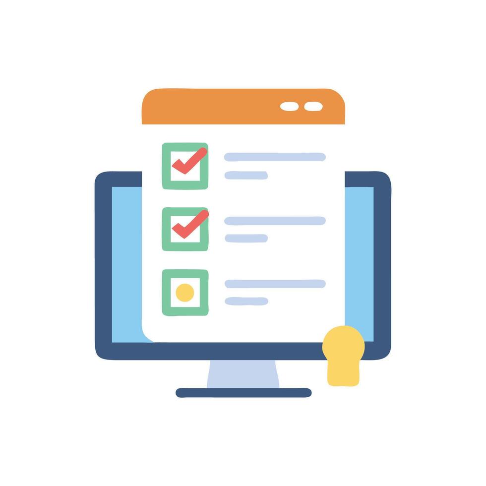 Online Checklist with Checkmarks and Bulb on Computer vector
