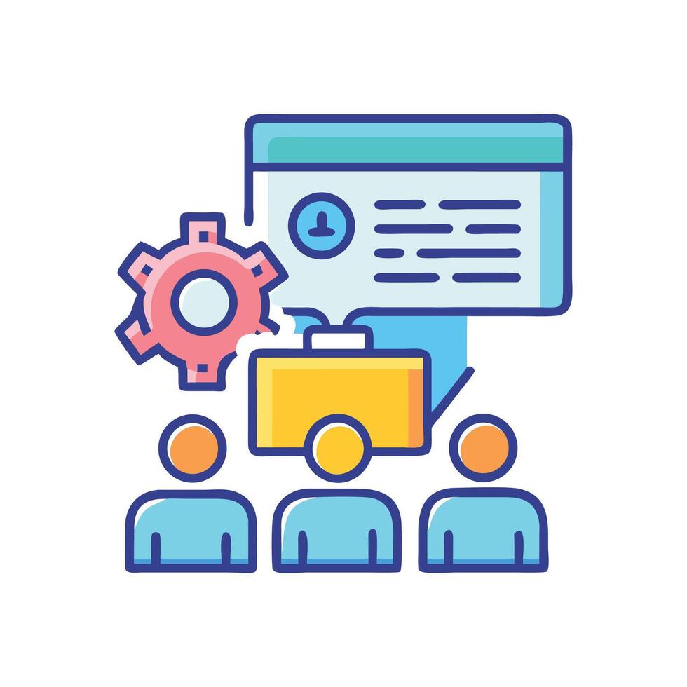 Technical Team Meeting With Project Management Software Icon vector