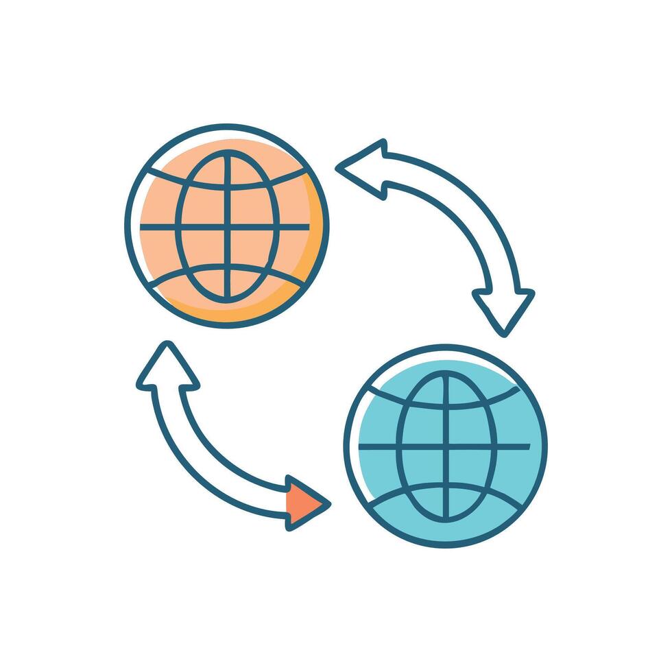 Global Exchange Process Arrows Between Two Different Globes vector