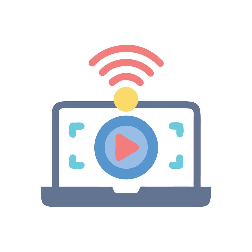 Laptop with play button and wifi signal icon vector