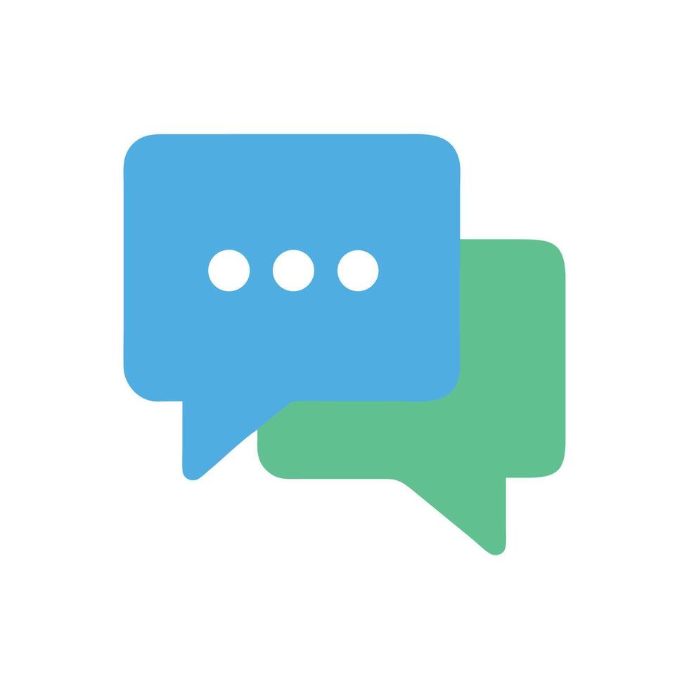 Two chat bubbles, blue and green, on black background vector