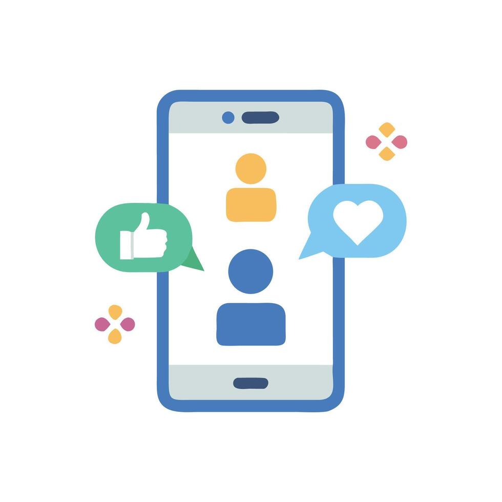 Mobile phone with social media icons and chat vector