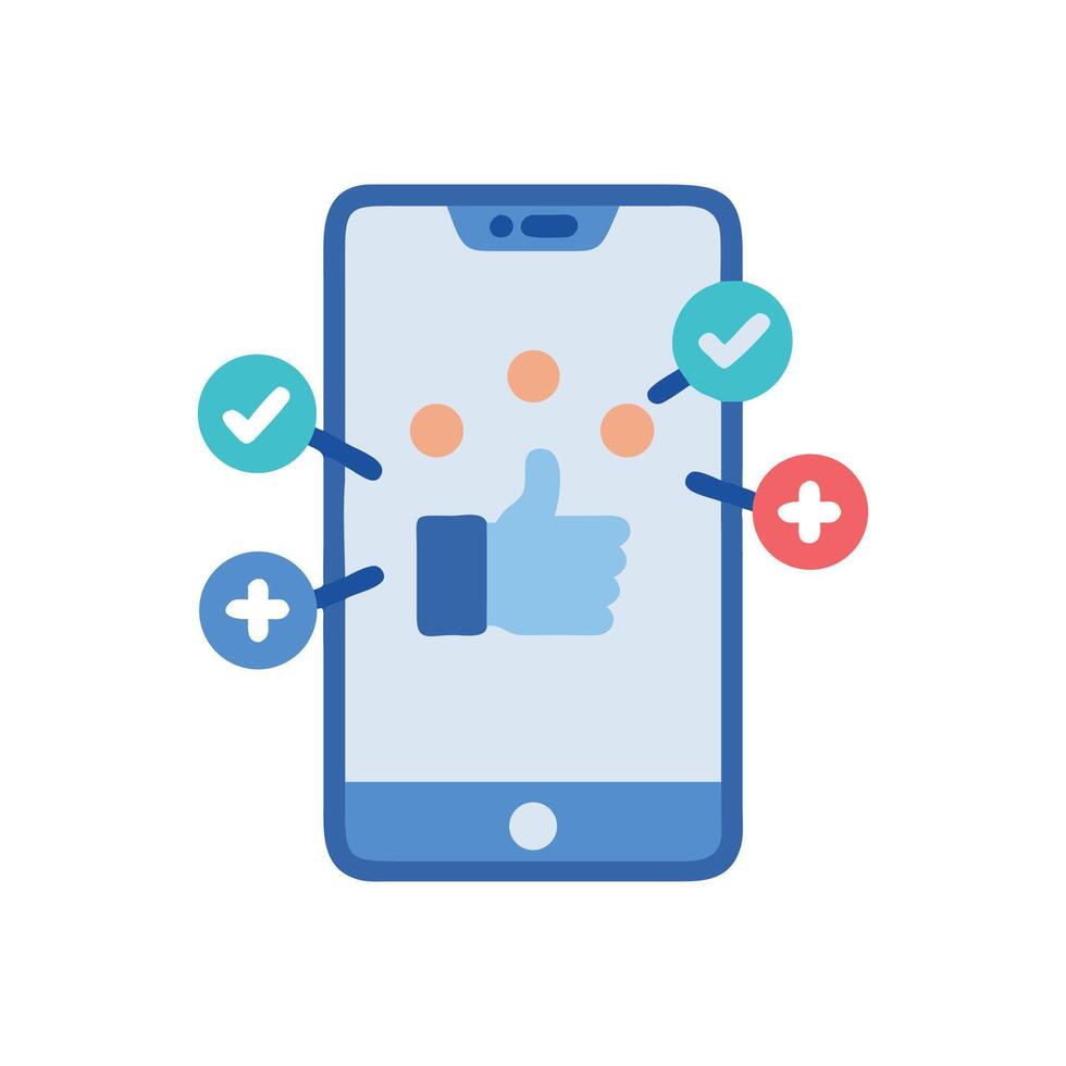 Mobile phone feedback likes, pluses, checks and more. vector