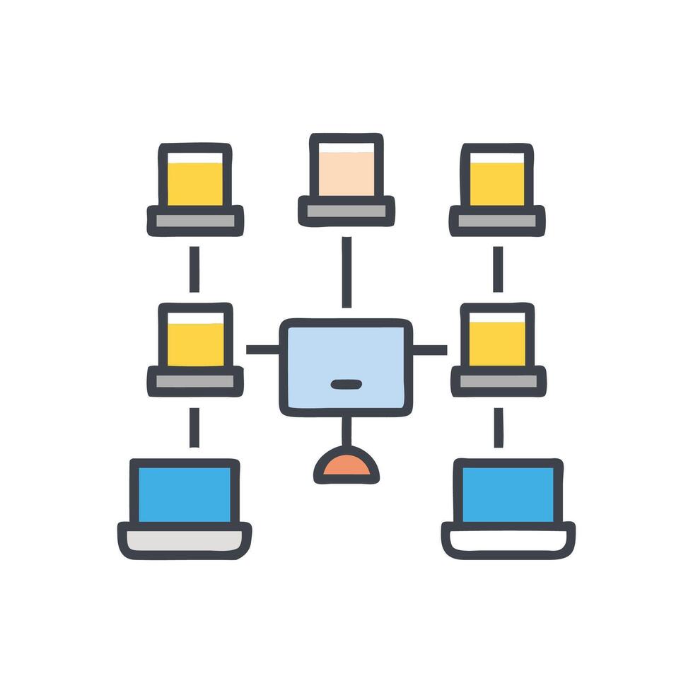 Network Diagram Computers Connected to Server on Black vector
