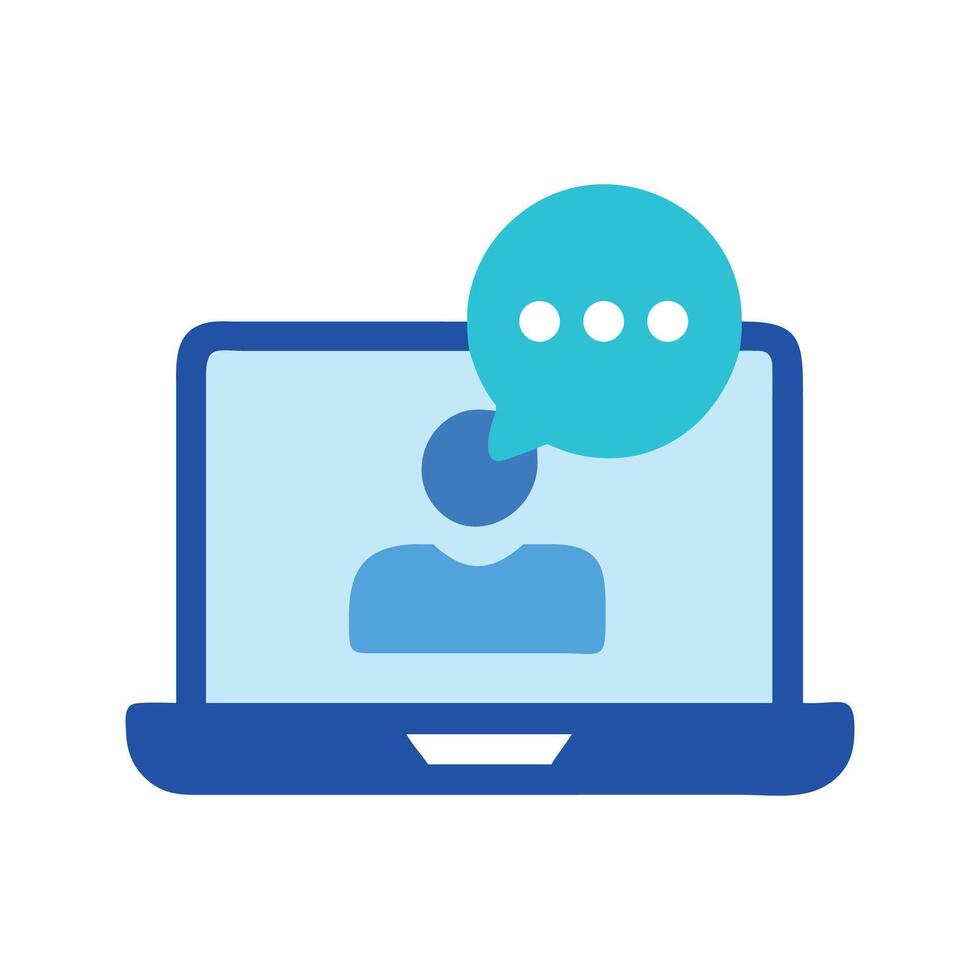 Online communication avatar on laptop with speech bubble vector
