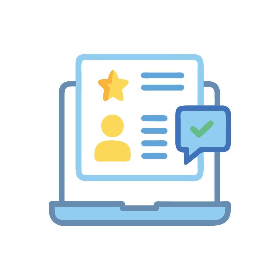 Online profile review, approval, verification on a laptop vector