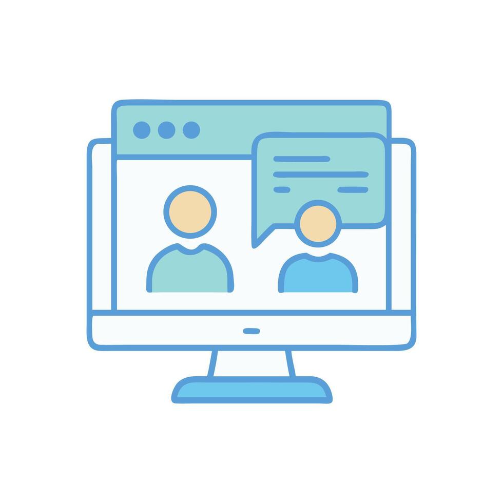 Virtual meeting on computer screen, call icon vector