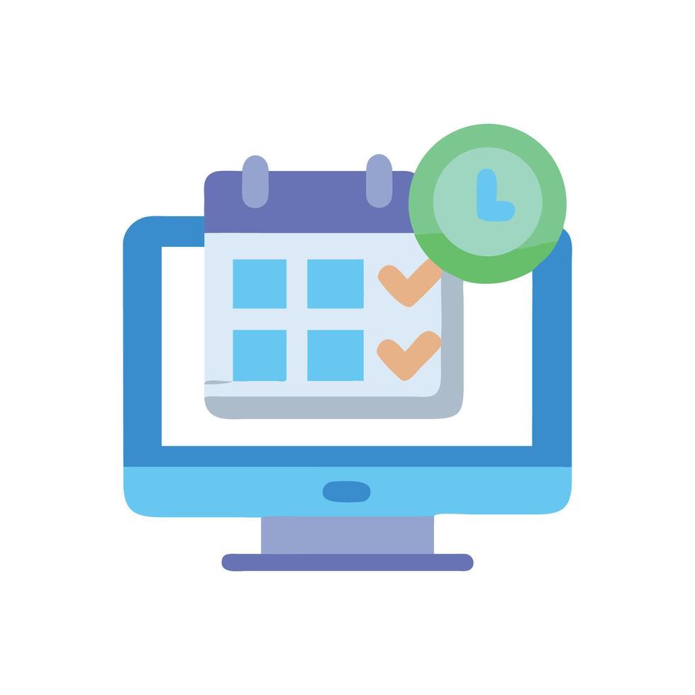 Online Calendar Schedule Icon with Tick Marks and Clock vector