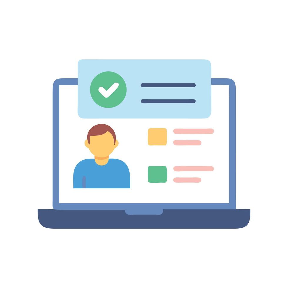 Online profile on laptop computer with checkmark icon vector