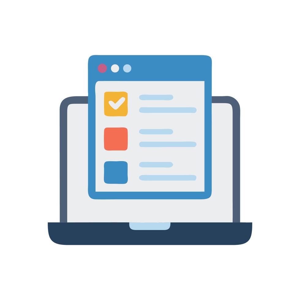 Online checklist on a laptop screen, flat icon vector