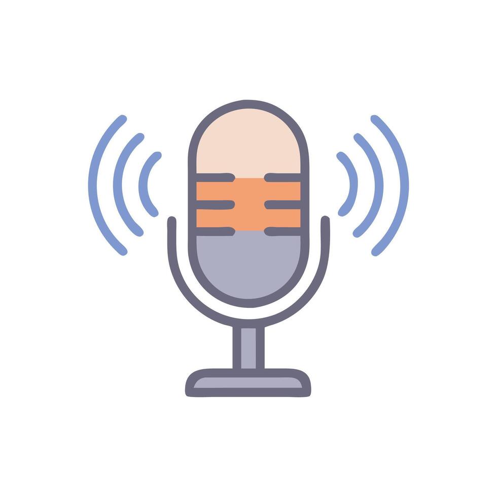 Retro Microphone Icon with Sound Waves on Black vector