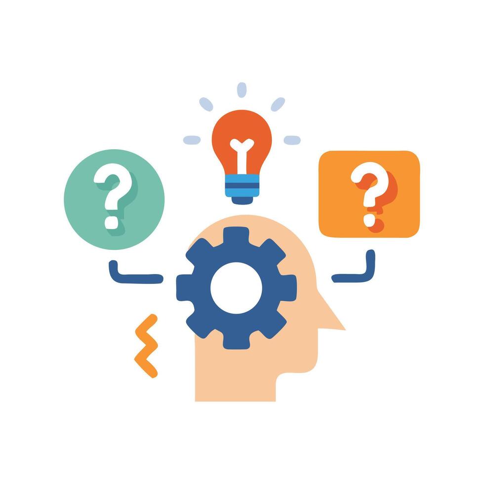 ProblemSolving Brain Questions, Ideas, and Thought Process vector