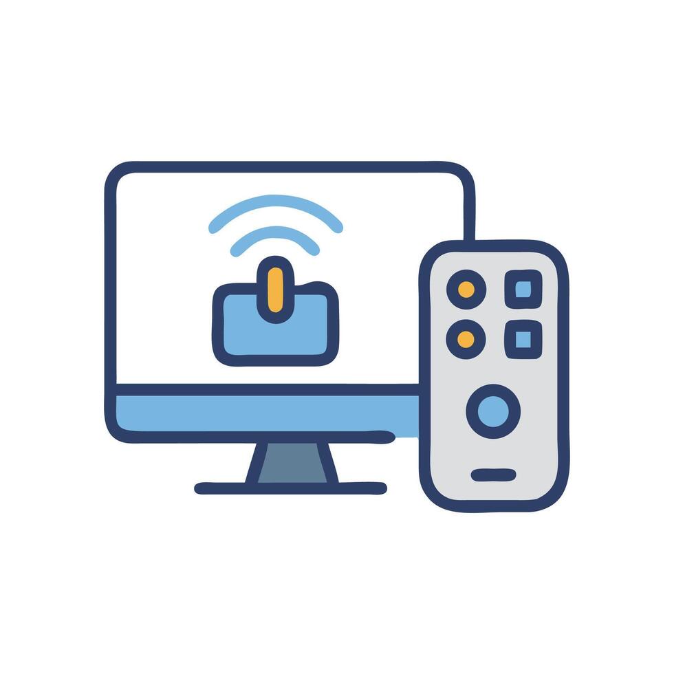 Smart TV with remote control and power button vector
