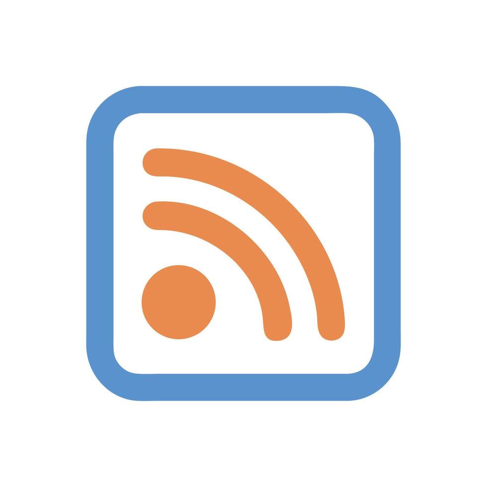 RSS Feed Icon in Orange and Blue Square vector