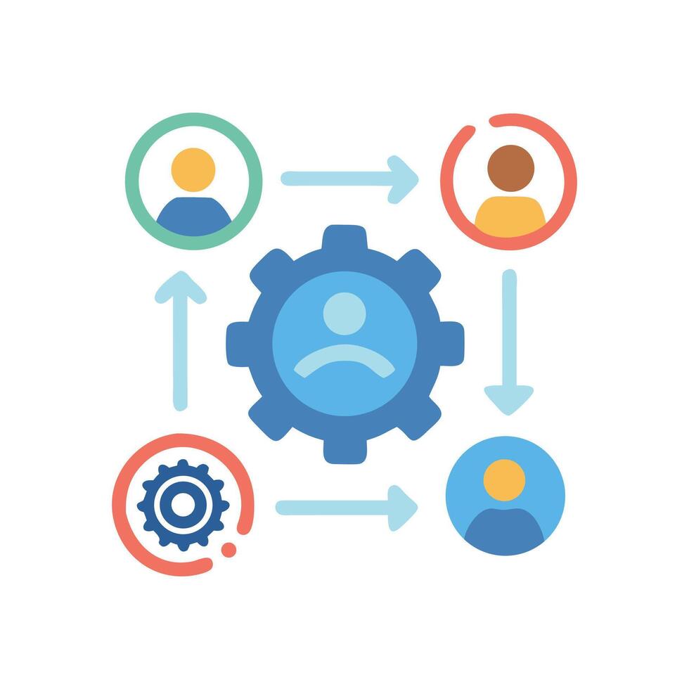 Workflow process management, collaboration, teamwork, project management icon vector