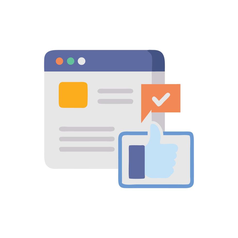 Social Media Engagement Website View with Thumbs Up Icon vector
