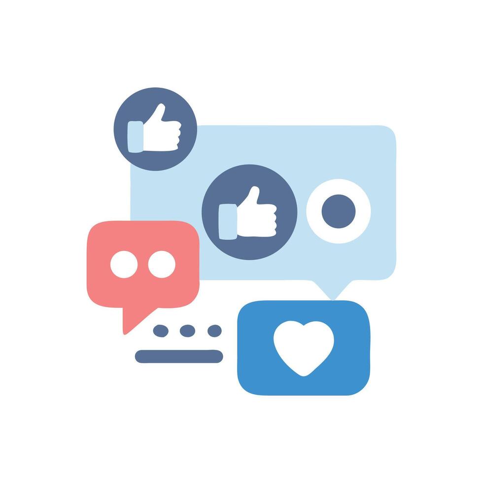 Social media engagement icons Like, comment, follow, heart vector