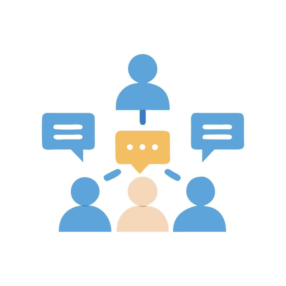 Communication network, teamwork collaboration, group discussion, leadership icon vector