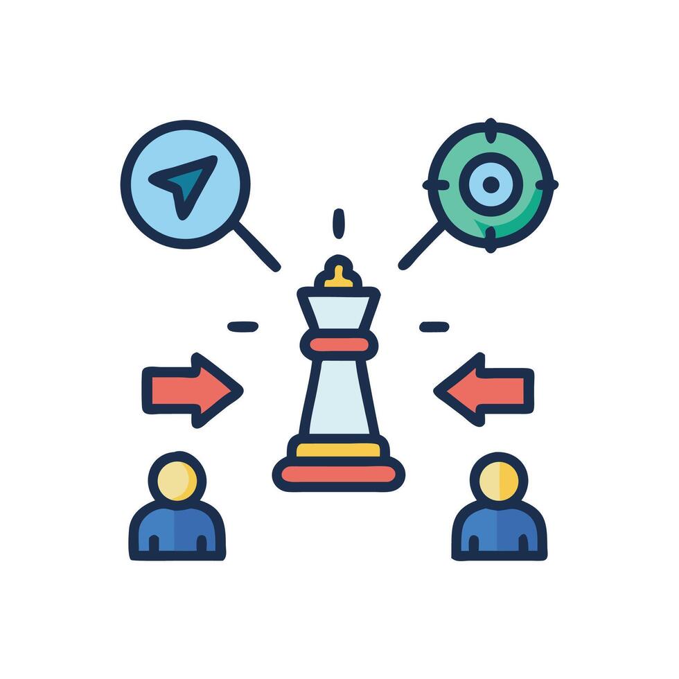 Strategic thinking chess piece, direction, target, and teamwork vector