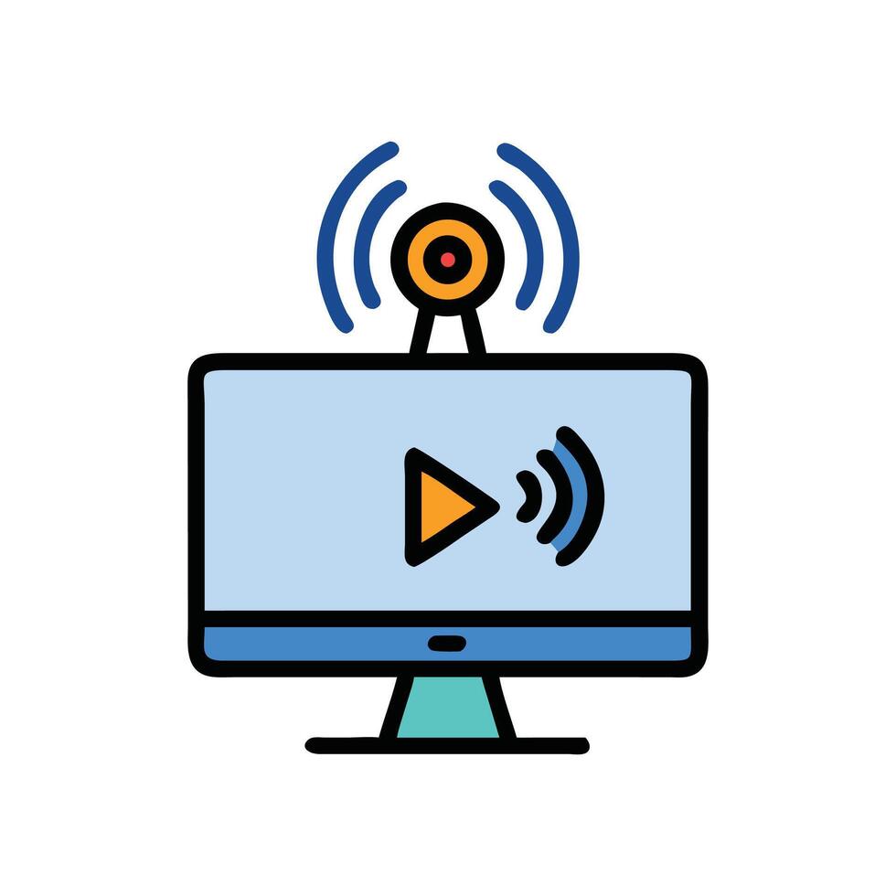 Live streaming on computer monitor, , broadcast signal vector