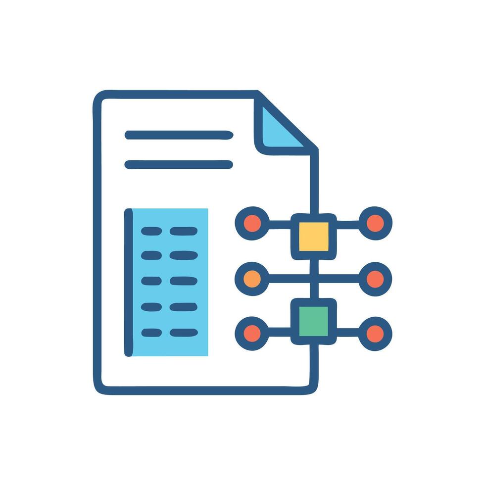 Data structure document with nodes and connections art vector